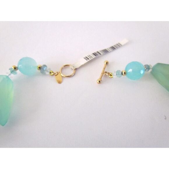 ZOE B. Necklace 14k Gold Natural Aqua Chalcedony Stones Statement Peice WOW! - Picture 15 of 16